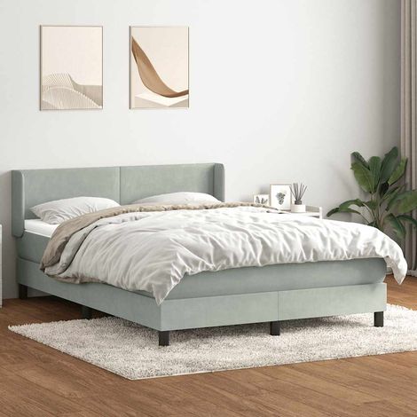 Cama box spring con colchón terciopelo gris claro 160x210 cm (1/5)