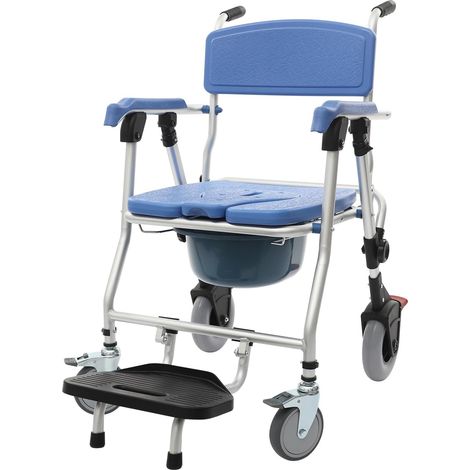 90 x 63 x 55 cm Chaise de Douche à roulettes, Fabriqué en Alliage d'Aluminium, Chaise Toilette pour Personne âgée Pliable, Capacité de Charge 150 Kg, pour la Maison, l'Hôpital (siège dur) (1/5)