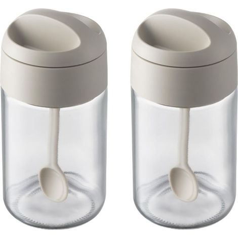 Un ensemble de récipients pour conserver le sucre et le sel, pots à épices en verre avec cuillères, 250 ml (8,5 oz). (1/5)