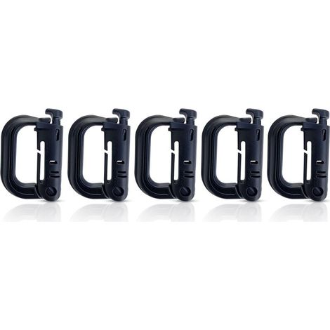 Mousquetons en Plastique   Lot de 5   Mousqueton Tactique Militaire Noir avec Fermeture à Ressort   Mousqueton Robuste en Forme de D pour Sac à Dos