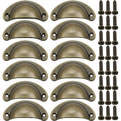 12 poignées en forme de coquillage, design semi-circulaire vintage, pour poignées de porte de coiffeuse (bronze). (1/4)