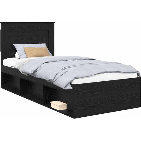 Bed Frame with Headboard Black 90 x 200 cm Solid Pine Wood vidaXL
