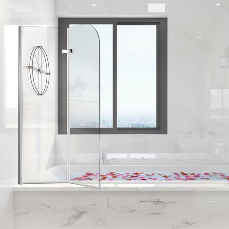 Wolketon Duschwand Badewanne 100 x 140 cm, 2-teilig faltbare Badewannenfaltwand, Badewannenaufsatz aus 6 mm ESG Sicherheitsglas, 180° schwenkbar, Silber Transparent (1/5)