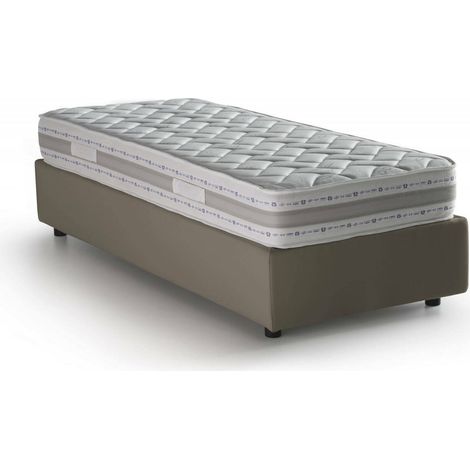 Talamo Italia Letto singolo Federica, Letto contenitore con rivestimento in ecopelle, 100% Made in Italy, Apertura frontale, con materasso Cm 90x200 incluso, Tortora, con imballo rinforzato