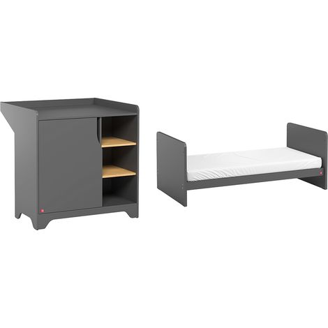 Mitwachsendes Babybett und Wickelkommode Vox Leaf Grau und Holz