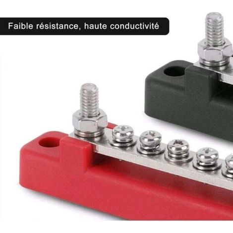 Bornier électrique de distribution - LUSKYKA - Tension 12V-48V DC - Capacité 150A - 6 boulons M4 - Rouge et Noir (1/4)