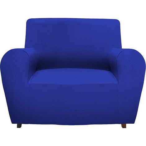 Housse de Fauteuil en Tissu uni et élastique, Polyester, Bleu électrique, Fauteuil avec Dossier jusqu'à 120 cm (1/5)