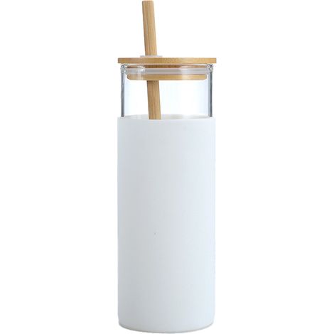 Gobelet En Verre - Manchon En Silicone Protecteur - Couvercle En Bambou - Paille En Bambou - Pour Boisson Chaude Ou Froide - Lot De 1 (1/5)