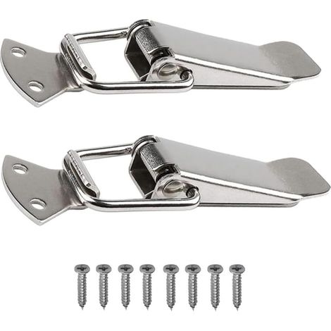 Lot de 2 fermoirs de tension avec vis, boîtier en acier inoxydable, loquet à ressort pour boîte à outils, tiroir, coffre, armoire, L (91 mm, argent) (1/5)