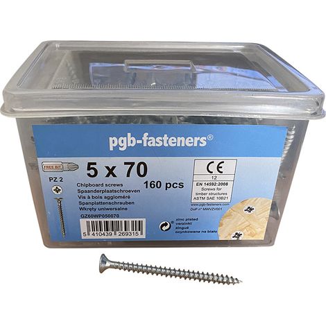 Seau de 160 Vis bois agglo 5X70 Tête fraisée Pozi N°2 Acier zingué (1/2)