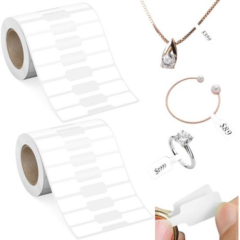 2 rollos, Paquete de 1000 etiquetas, Etiquetas de precio, Marcadores de precio, anillos, collares, exhibición de ropa (6 x 1,2 cm, Blanco) (1/5)