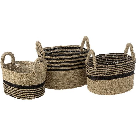 Lot de 3 Paniers de Rangement "Aline" 46cm Naturel & Noir (1/3)