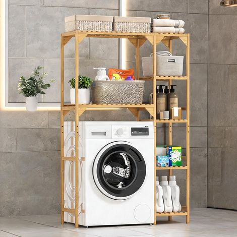 Étagère de buanderie en bambu naturel 5 tablettes réglables (1/5)
