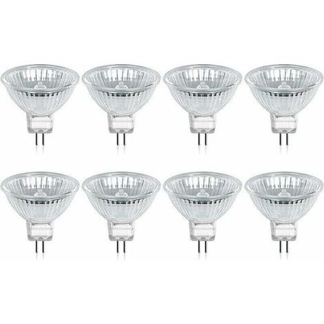 Ampoule halogène GU5.3 MR16 35 W 12 V, blanc chaud 2800 K, dimmable, diffuseur en verre, 400 lumens, culot à 2 broches, lot de 8 (1/4)