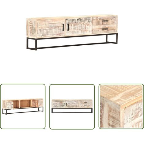 The Living Store TV-Schrank Weiß 140 × 30 × 45 cm Massivholz Akazie - TV-Schrank - Massiver Holzschreibtisch - Wohnzimmerschrank - Akzidenzholzmöbel - Landhausmöbel (1/5)