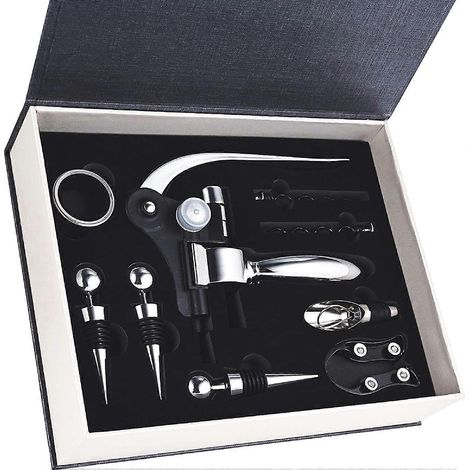 Korkenzieher, 9-teiliges Weinaccessoire-Geschenkset mit Box, Flaschenöffner, Ausgießer, Verschluss (1/5)