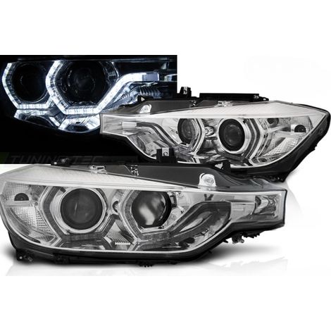 Paire de phares BMW F30/F31 11-15 Angel eyes Led Chrome HID DRL-31770880 (1/4)