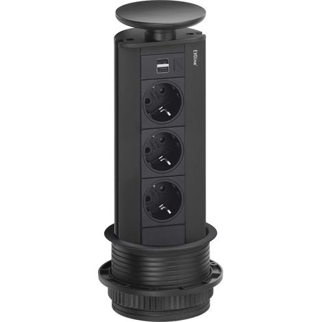 EVOline Ciabatta elettrica per porta, 2 prese Schuko, 1 caricatore USB-C nero (1/3)