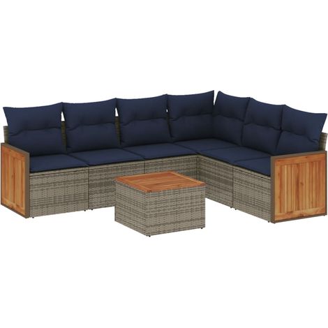 7-teiliges Gartensofa-Set mit Kissen, grau, Polyrattan