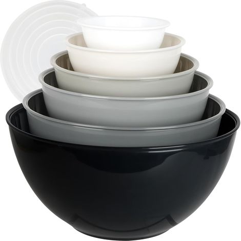 Lot de 6 Saladiers - Plastique Sans BPA - Avec Couvercles - Empilables - Pour Cuisine et Stockage - 0,25 à 5,25 L (1/5)