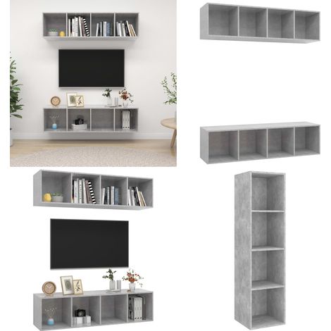 TV-Wandschränke 2 Stk. Betongrau Holzwerkstoff - Wandregal - Holzwerkstoff (1/5)