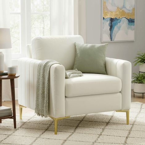 Butaca de Salón Tapizada en Terciopelo Acolchado Grueso Asiento Ancho Reposabrazos Almohadilla 81x77x81 cm Crema (1/5)