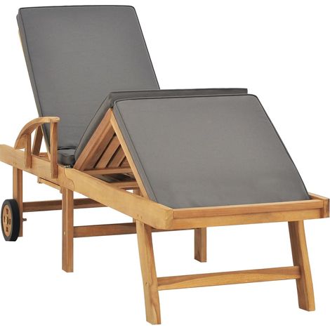 Maison Exclusive - Lettino Prendisole con Cuscino in Massello di Teak Grigio Scuro
