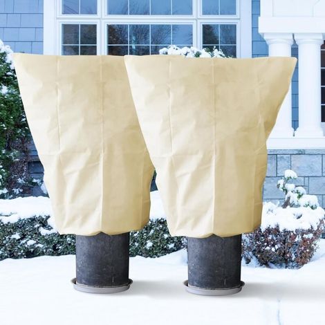Housse de protection pour plantes d'hiver beige 2 pièces (80100cm) : avec fermeture éclair, adaptée aux plantes, résistante aux UV, réutilisable (1/4)