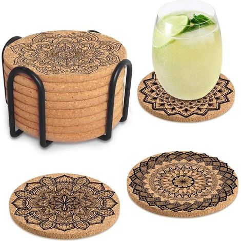 8er Set Korkuntersetzer Saugfähig Rund Holz für Glas & Tassen (1/5)