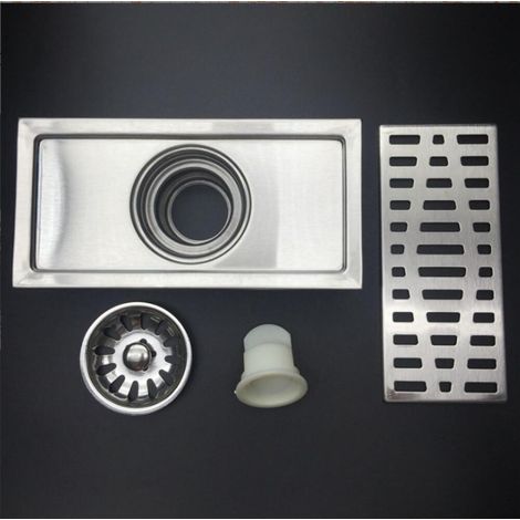Drain de Douche, Siphon de Sol Rectangulaire en Acier Inoxydable, Grille de Déchets avec Filtre Amovible, 20X10CM, pour Salle de Bain et Cuisine