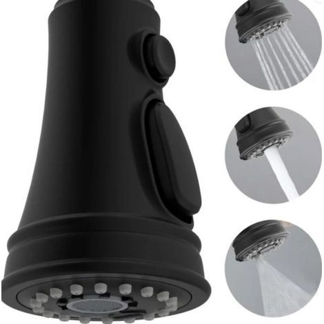 Ersatz-Küchenarmaturkopf, ausziehbarer Brausekopf, 3 Funktionen mit 8 kompatiblen Adaptern, schwarz (1/3)