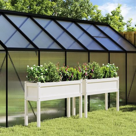 vidaXL Fioriere da Giardino 2 pz con Gambe Bianche Legno Massello (1/6)