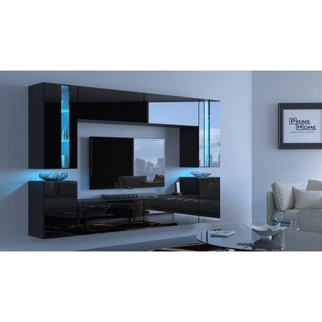 Ensemble meuble TV CONCEPT 24-24-HG-B-1-1B noir brillant 256 cm (1/2)