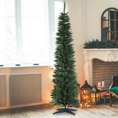 Vert - Sapin de Noël artificiel étroit de 180 cm doté de 390 branches et base détachable, facile à assembler (1/4)