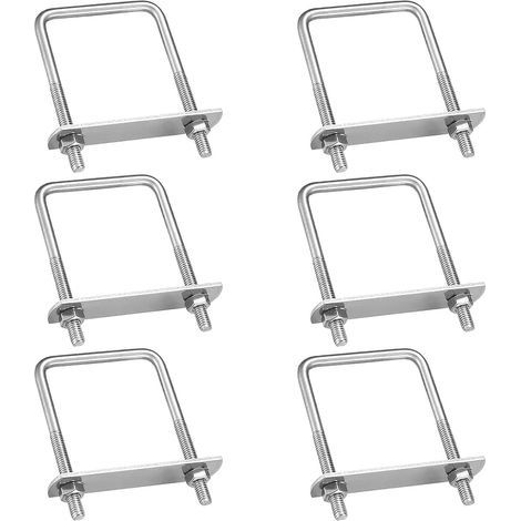 Boulons en U en acier inoxydable 304 – Lot de 6 pièces – Longueur 100mm, diamètre 8mm, distance intérieure 50mm – Fixation tubes métalliques et bois (1/5)