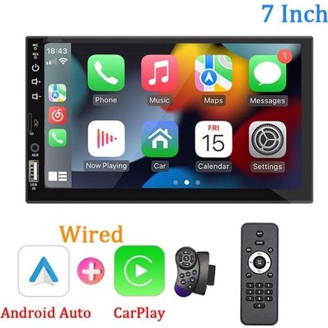 Autoradio Bluetooth 7 \", 1 Din Carplay Android Lecteur multimedia automatique ecran tactile HD FM AUX MirrorLink universel