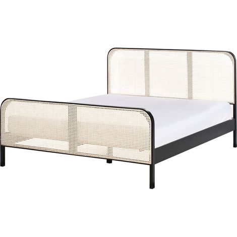 Letto matrimoniale 160 x 200 cm Base a doghe Testata a treccia viennese Legno di pino Nero Gonfaron