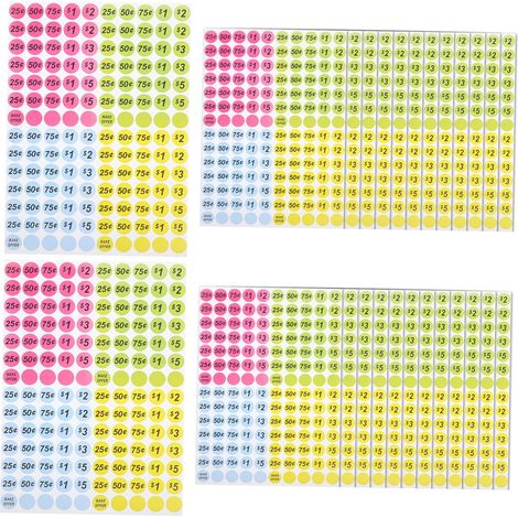 25 hojas de etiquetas redondas autoadhesivas de colores para el etiquetado de productos en supermercados y tiendas. (1/5)