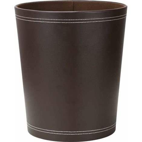 Poubelle en cuir pour bureau, salle de bain, cuisine, chambre et hôtel (ronde-marron) (1/5)