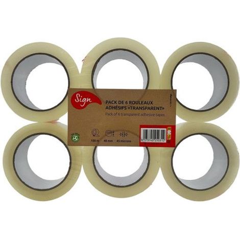Rouleaux adhésifs transparents - SIGN - 6 rouleaux - 48mm x 66m - Polypropylène - 45 microns
