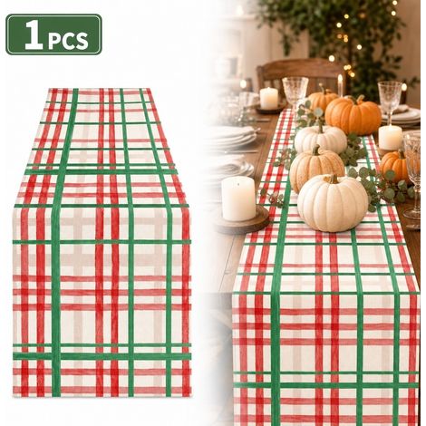 1 pièce : chemin de table à carreaux de Noël, chemin de table à carreaux rouge et vert de 33x183 cm, pour Thanksgiving, repas festifs et décoration (1/5)