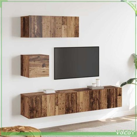 Ensemble de meuble TV mural 4 pcs - Vieux bois - Bois d'ingénierie - Grand espace de rangement - À fixer au mur (1/5)