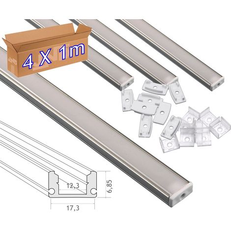 Jandei - Surface de bande LED en profilé d'aluminium 4x1m avec couvercle translucide 12,3x6,08 mm Profil pour bandes LED (1/5)