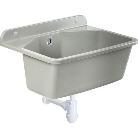 Gospo Ausgussbecken mit Siphon, 46x37x20 cm, Waschbecken aus Kunststoff, grau (1/5)