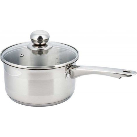 Marmite - Acier Inoxydable - Couvercle Verre - Fond 6 mm - Compatible Induction - Lave-Vaisselle - 14 cm - 1 L (1/3)