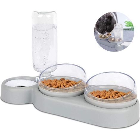 Lot de 2 gamelles d'eau et de nourriture, distributeur d'eau automatique avec gamelle de nourriture, pour chiens et chats de petite taille ou moyenne taille (1/5)