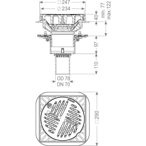 KESSEL - Avaloir de parking Ecoguss - bride d'étanchéité à compression, DN 70, carré, 48878.01