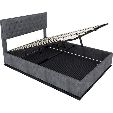 Cama tapizada gris 140 x 200 cm con almacenamiento y colchón incluido HOMVRA (1/5)