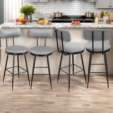 Barhocker - TANANT - Set von 4 - Ergonomische Rückenlehne - Metallfußstütze - Grau