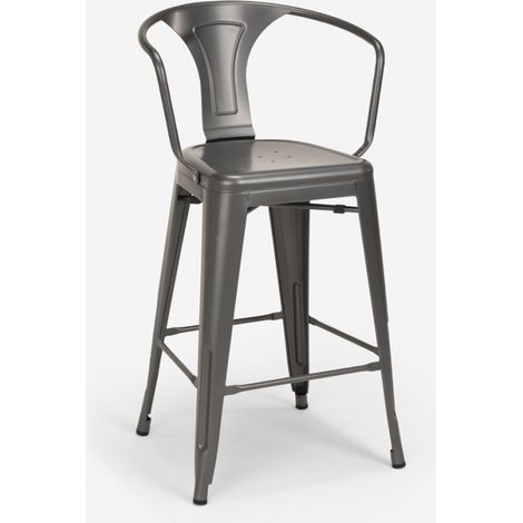 tabouret de bar et cuisine avec dossier en métal design industriel style steel back - Gris foncé (1/5)